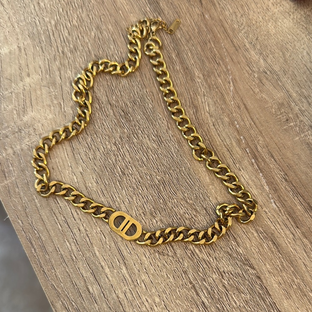 Gold Chain Necklace with Logo Pendant